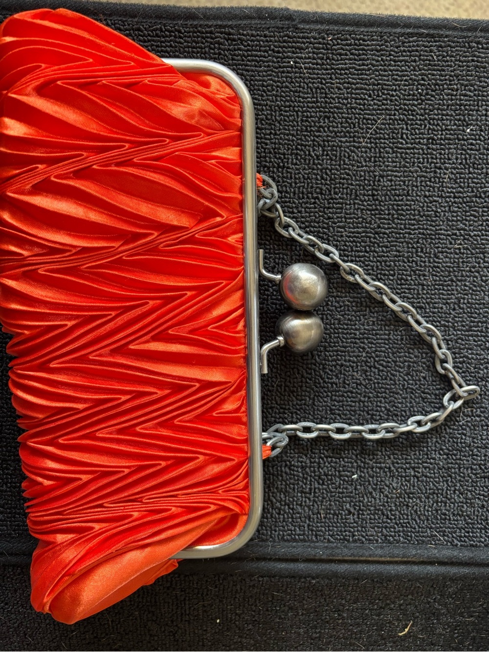 Red Satin Ruched Evening Clutch with Chain Strap